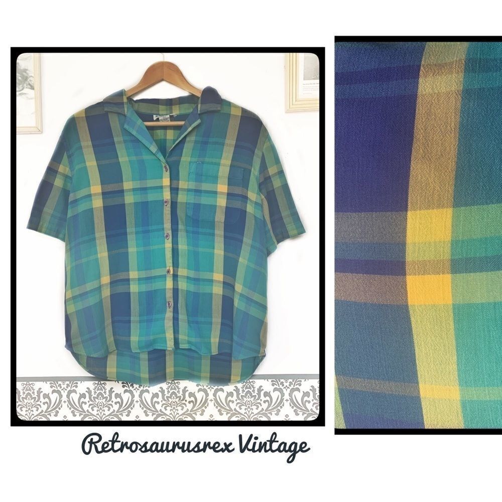 Vintage 80’s Retro Plaid Button Up Shirt Sz 14